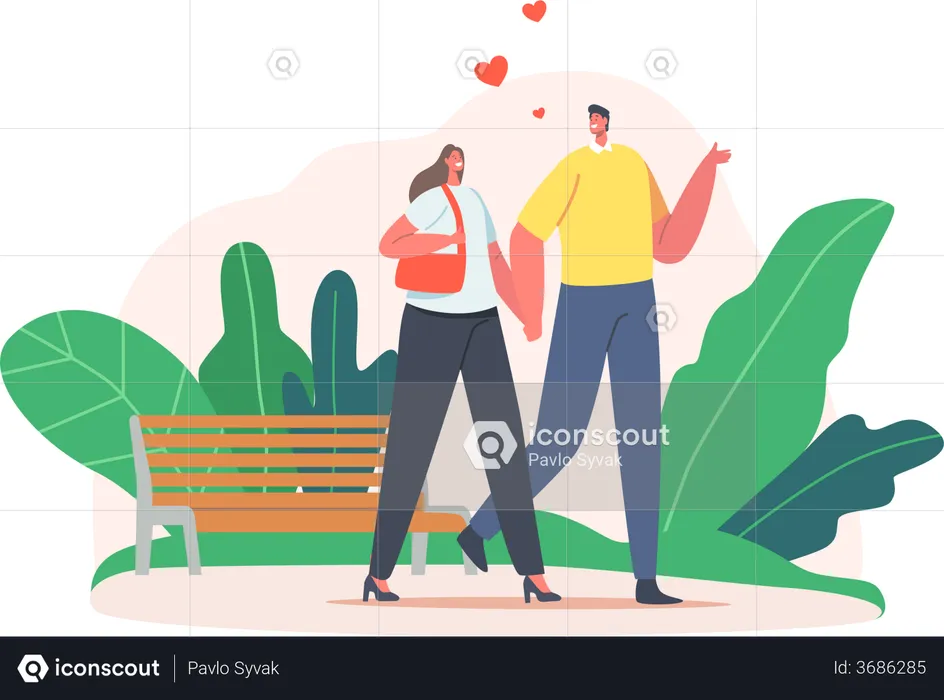 Loving Couple Dating in City Park  Illustration