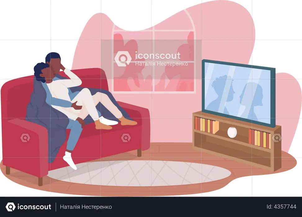 Loving couple in living room  Illustration