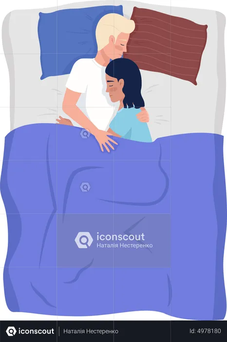Loving couple sleeping in bed  Illustration