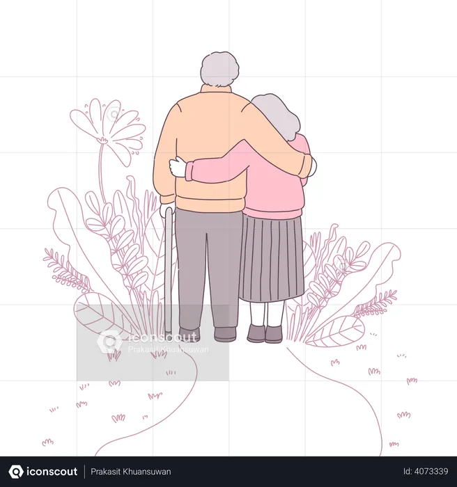 Loving old aged couple  Illustration