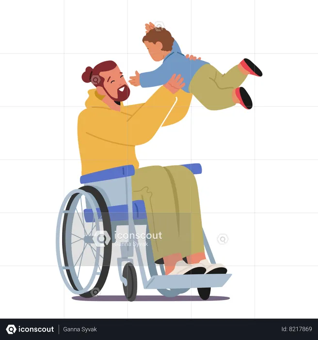 Loving Scene of Disabled Father In Wheelchair Tossing  Illustration