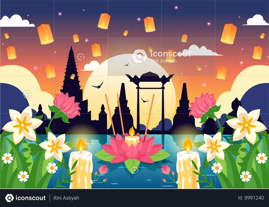 Festival Loy Krathong  Ilustração