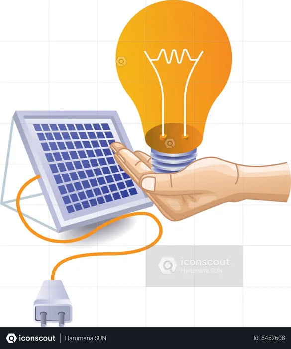 Luces eléctricas con energía de panel solar eco verde.  Ilustración