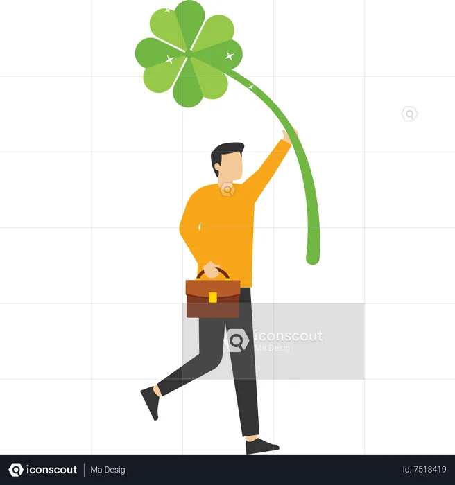 Lucky businesswoman holding lucky clover leaf  Illustration