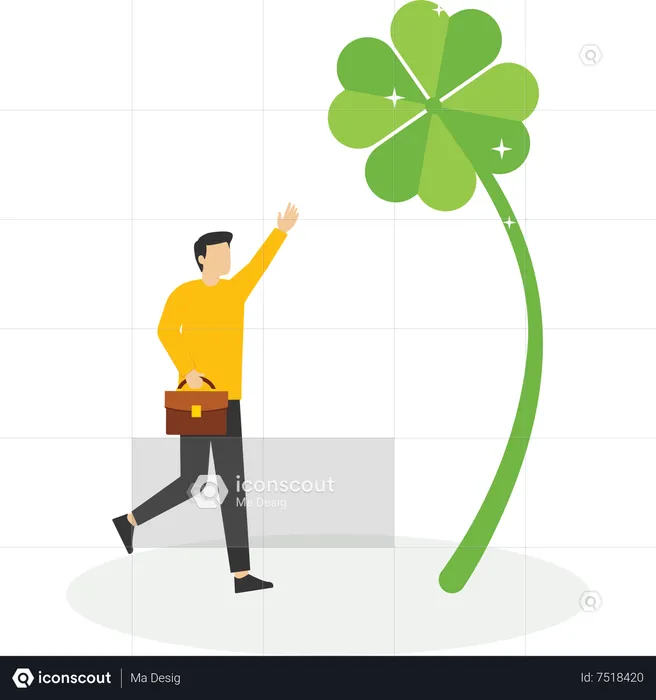 Lucky businesswoman taking lucky clover leaf  Illustration