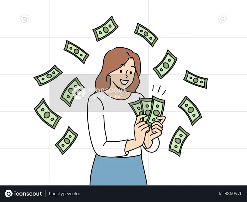 Lucky girl getting rich after participating in lottery  Illustration