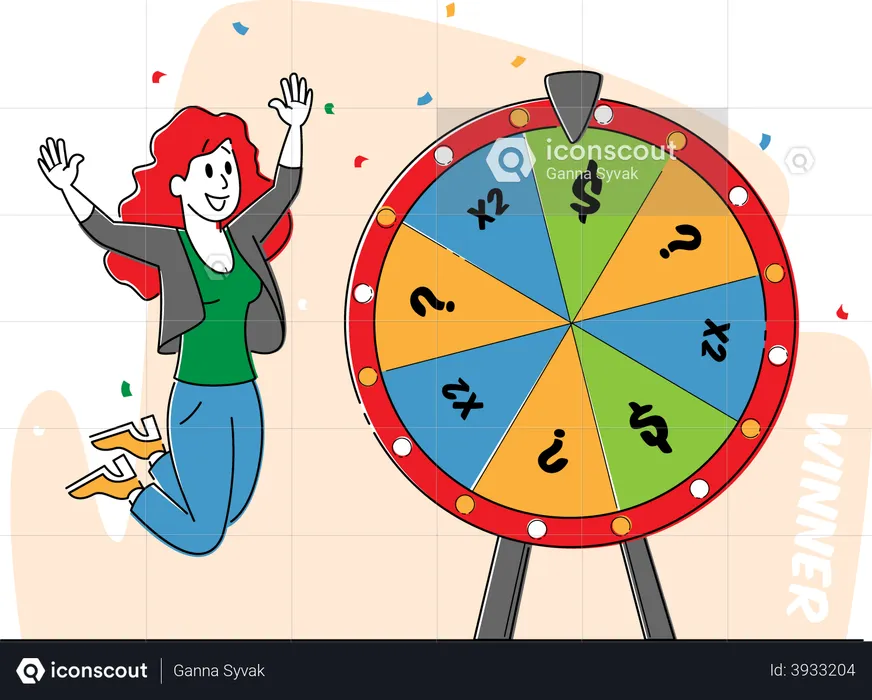 Lucky Woman Win Jackpot  Illustration