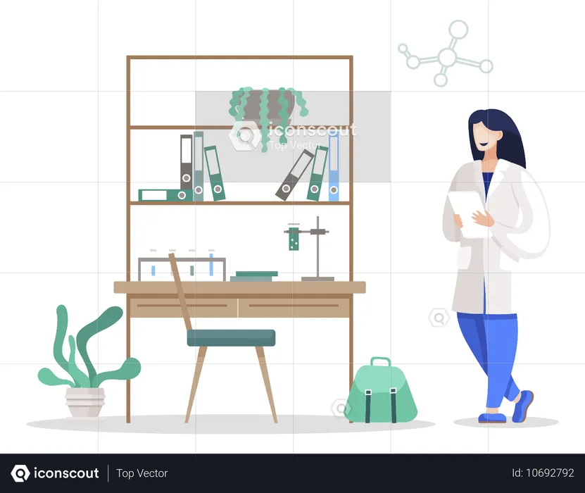 Lugar de trabajo del estudiante de química  Ilustración