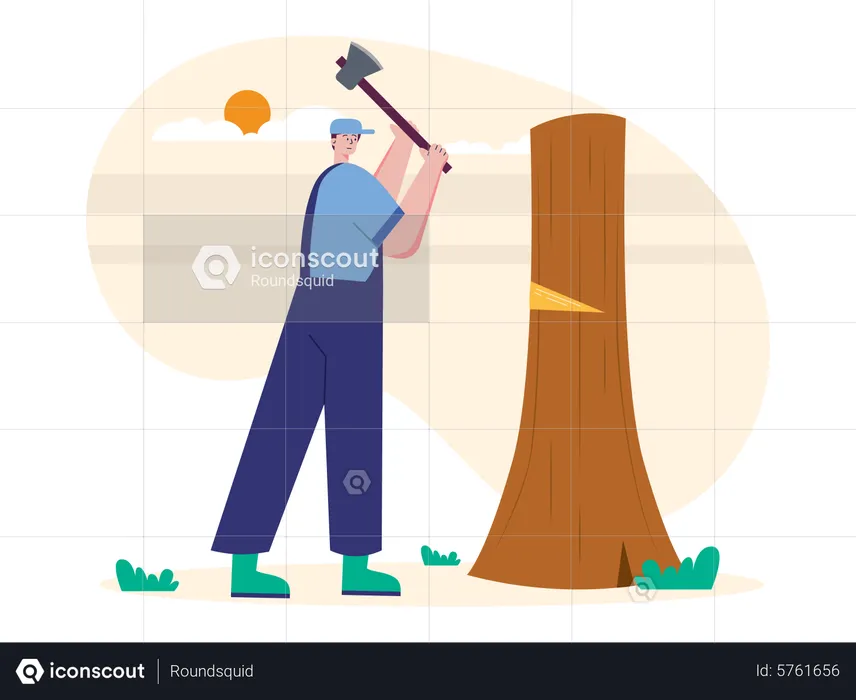 Lumberjack cutting tree  Illustration