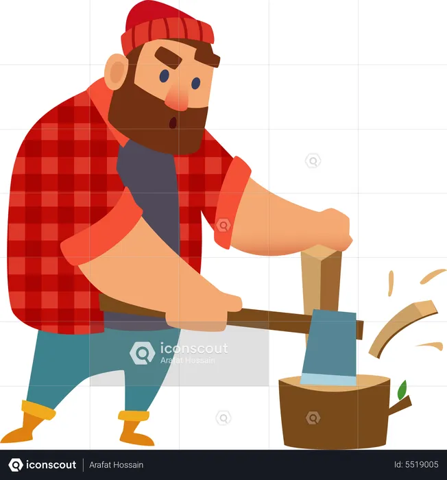 Lumberjack cutting wood  Illustration