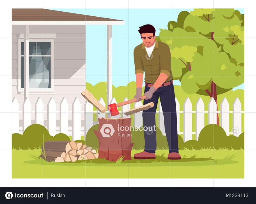 Lumberjack working in garden  Illustration