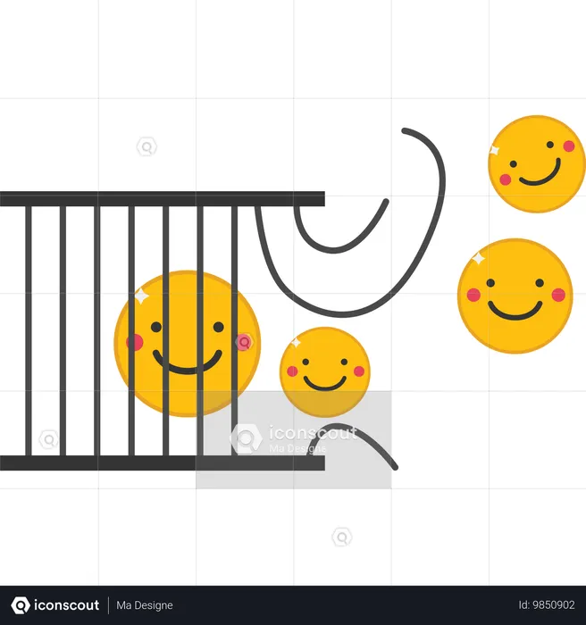 Lustige und positive Emoticons mit Schlüssel, um sich aus dem Käfig zu befreien  Illustration