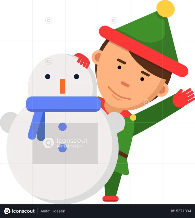 Lutin de Noël avec bonhomme de neige  Illustration