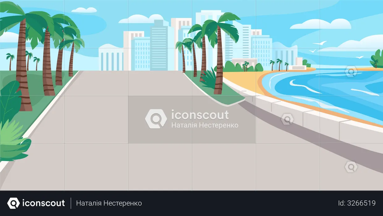 Luxury seaside resort boulevard  Illustration