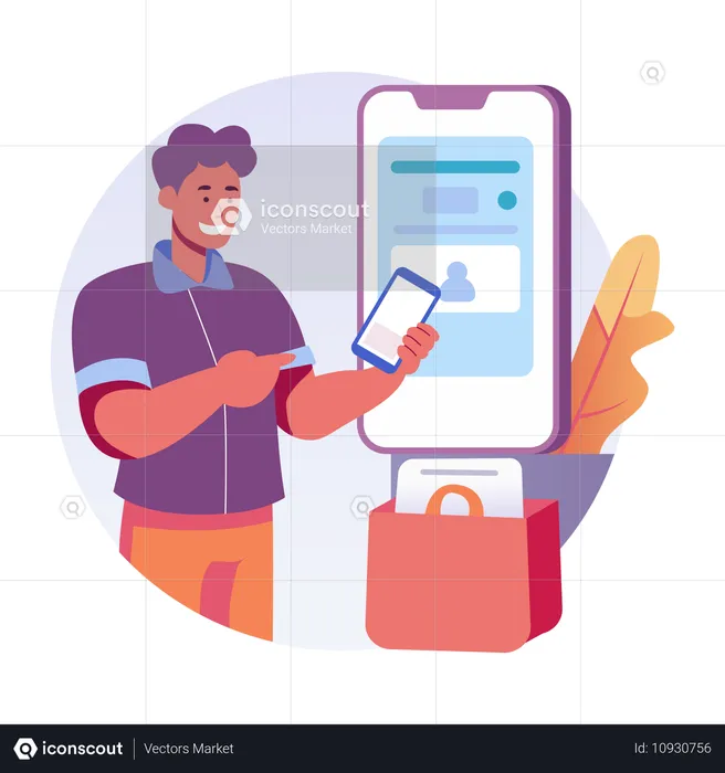 Aplicativo M Commerce instalado pelo homem  Ilustração