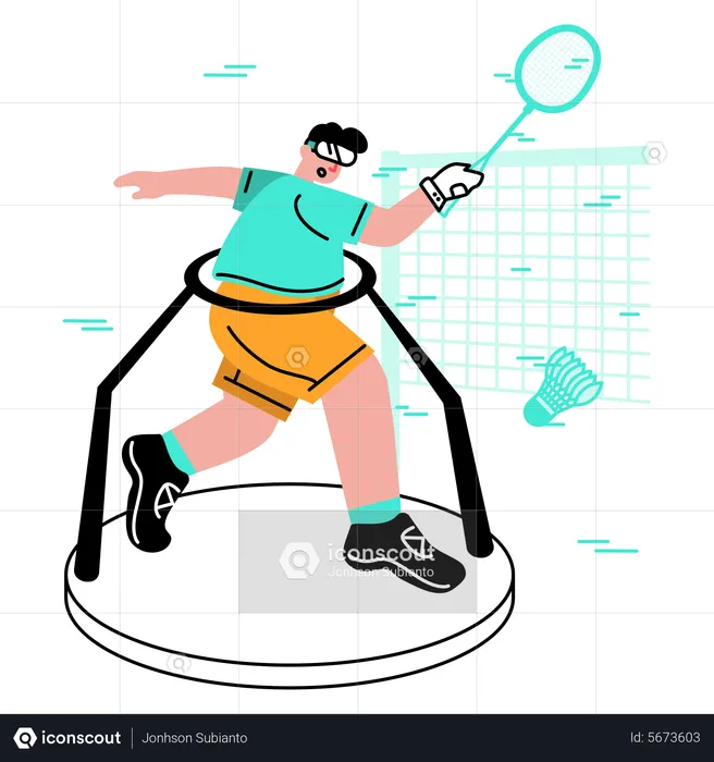 Ma playing virtual badminton sports  Illustration