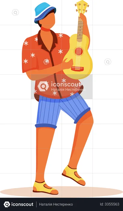 Macho em pé tocando ukulele  Ilustração