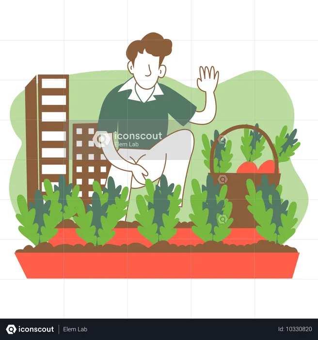 Homem fazendo agricultura urbana  Ilustração