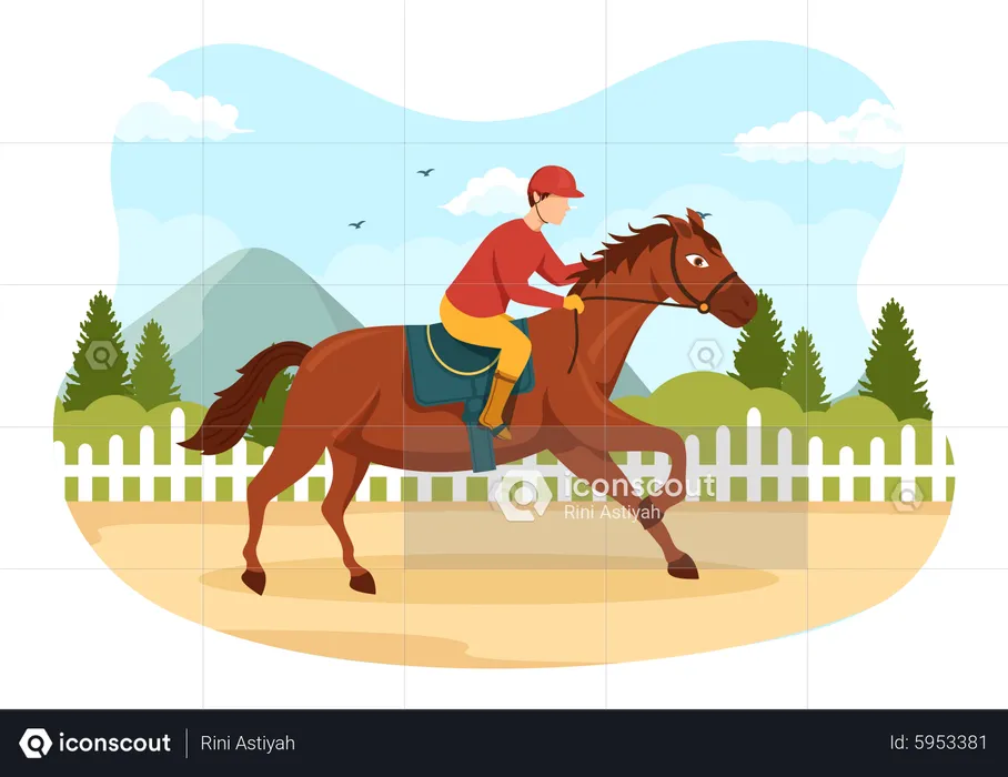 Jóquei masculino andando a cavalo  Ilustração