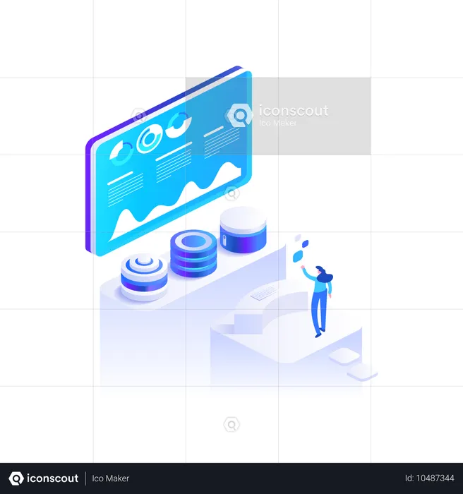 Mädchen analysiert Bitcoin-Diagramm  Illustration