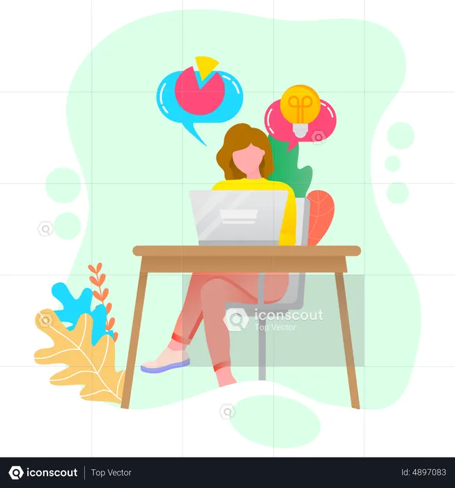 Mädchen arbeiten am Laptop im Büro  Illustration