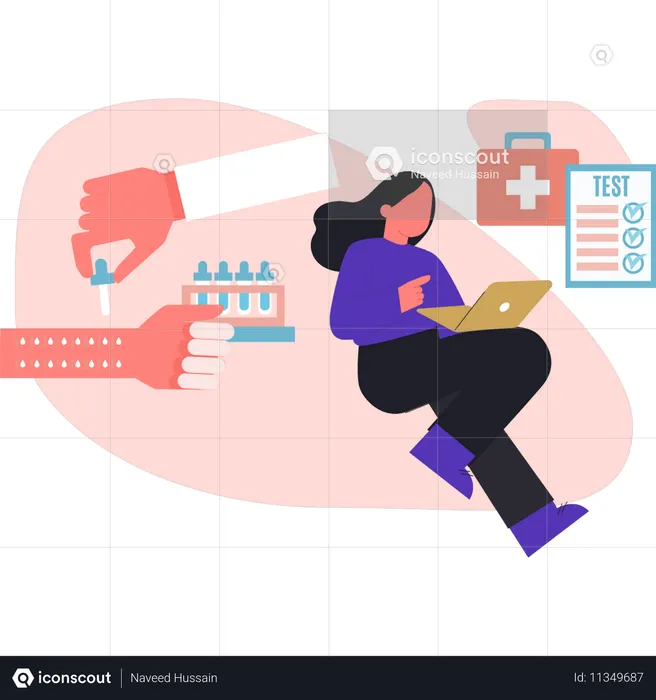 Mädchen arbeitet an medizinischem Testbericht  Illustration