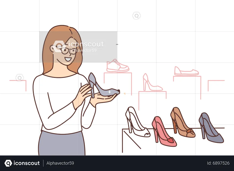 Mädchen arbeitet im Schuhgeschäft  Illustration