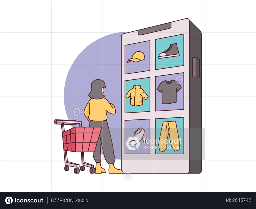 Frau beim Online-Shopping  Illustration