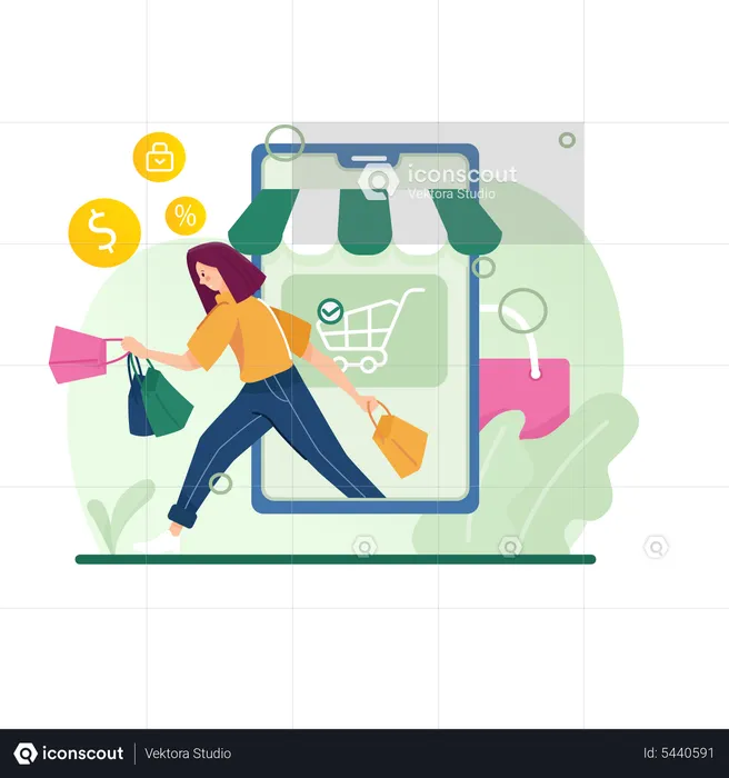 Mädchen beim Online-Shopping  Illustration