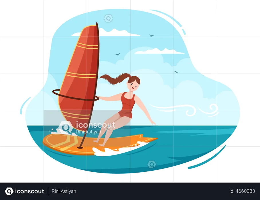 Mädchen beim Windsurfen  Illustration