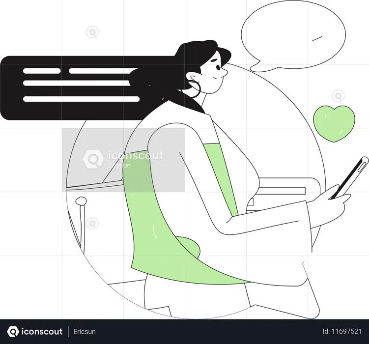 Mädchen chattet auf dem Handy  Illustration