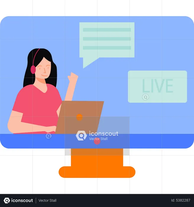 Mädchen chattet live auf dem Laptop  Illustration
