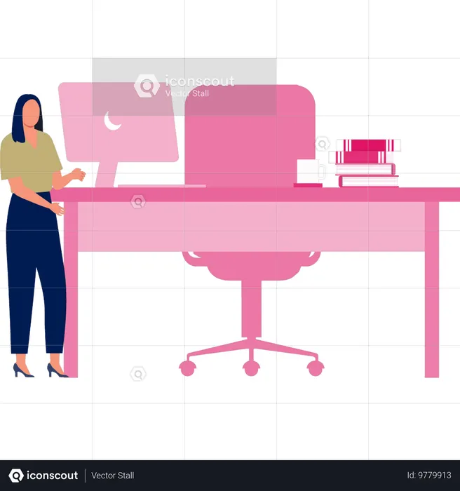 Mädchen dreht Monitor in ihre Richtung  Illustration