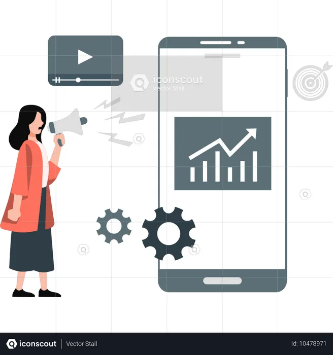 Mädchen erstellt Geschäftsdiagramm auf Mobilgerät  Illustration