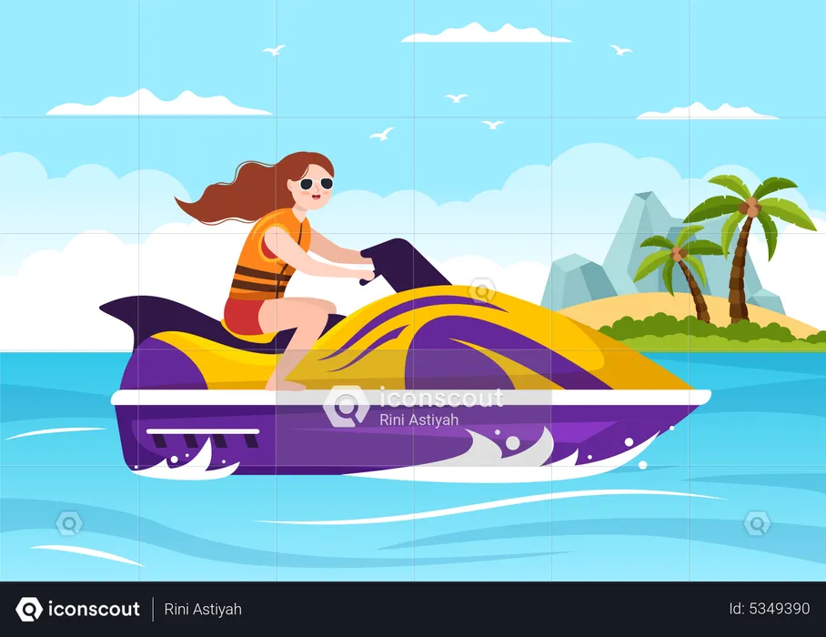 Mädchen reitet Jetski  Illustration