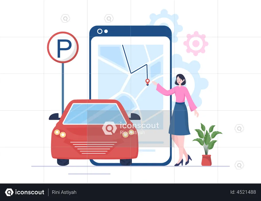 Mädchen auf der Suche nach einem Parkplatz  Illustration