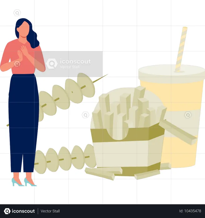 Mädchen freut sich über Junkfood  Illustration