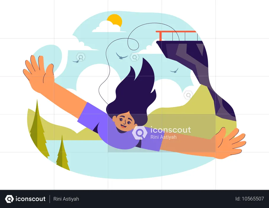 Mädchen genießt Bungee-Jumping-Abenteuer  Illustration