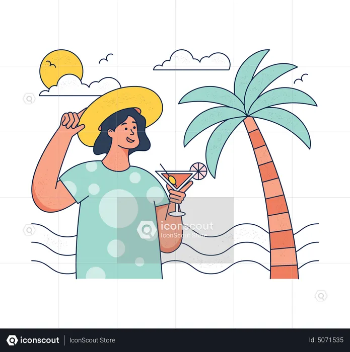 Mädchen genießen Cocktail am Strand  Illustration