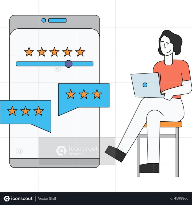 Mädchen gibt Feedback auf dem Handy  Illustration