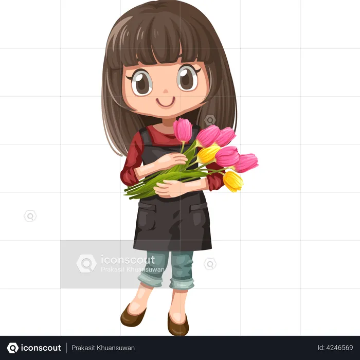 Mädchen mit Blumen  Illustration