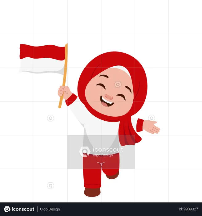 Mädchen mit indonesischer Flagge  Illustration