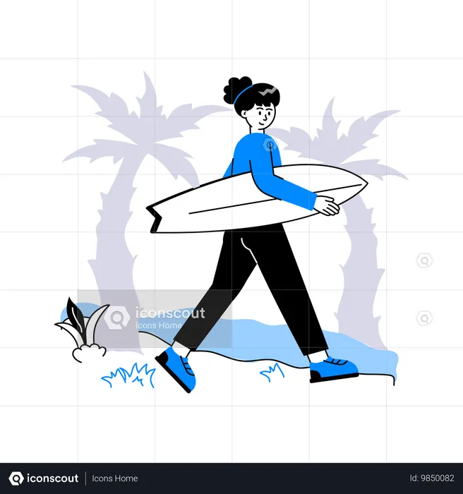 Mädchen das surfbrett hält  Illustration