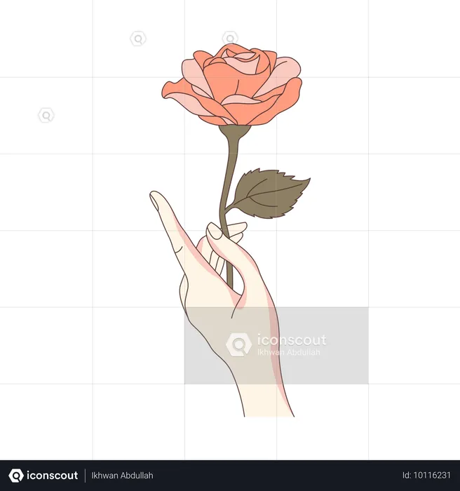 Mädchen Hand hält schöne Rose Blume Blumen  Illustration