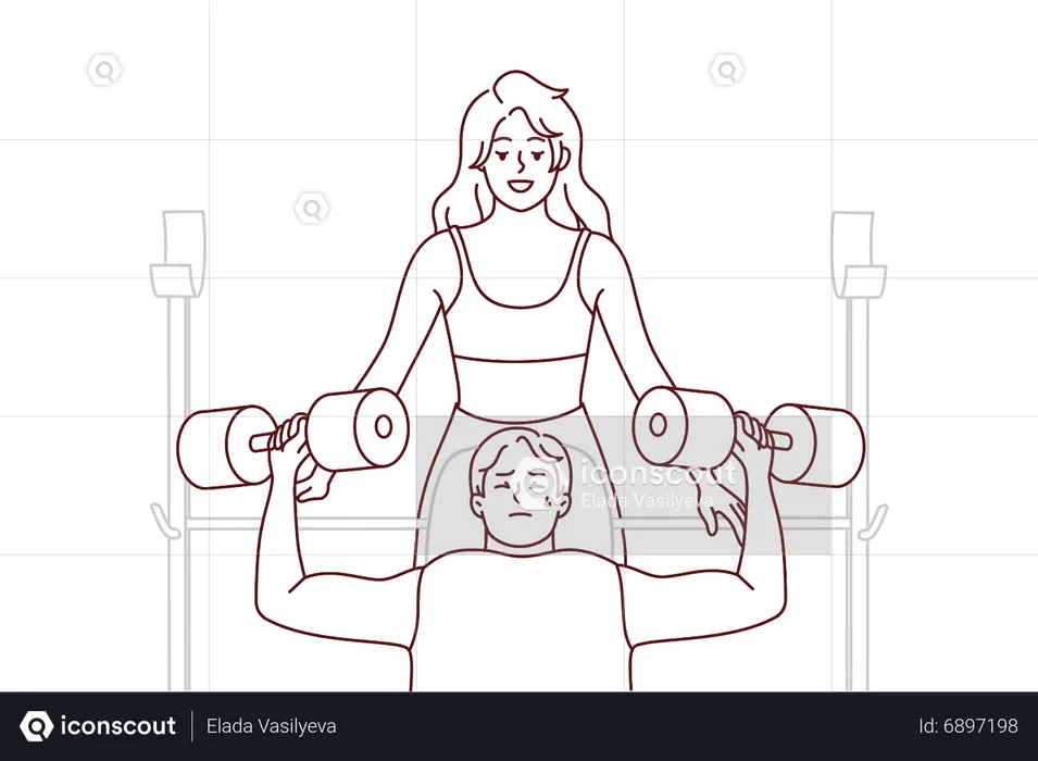 Mädchen hilft Jungen beim Training  Illustration