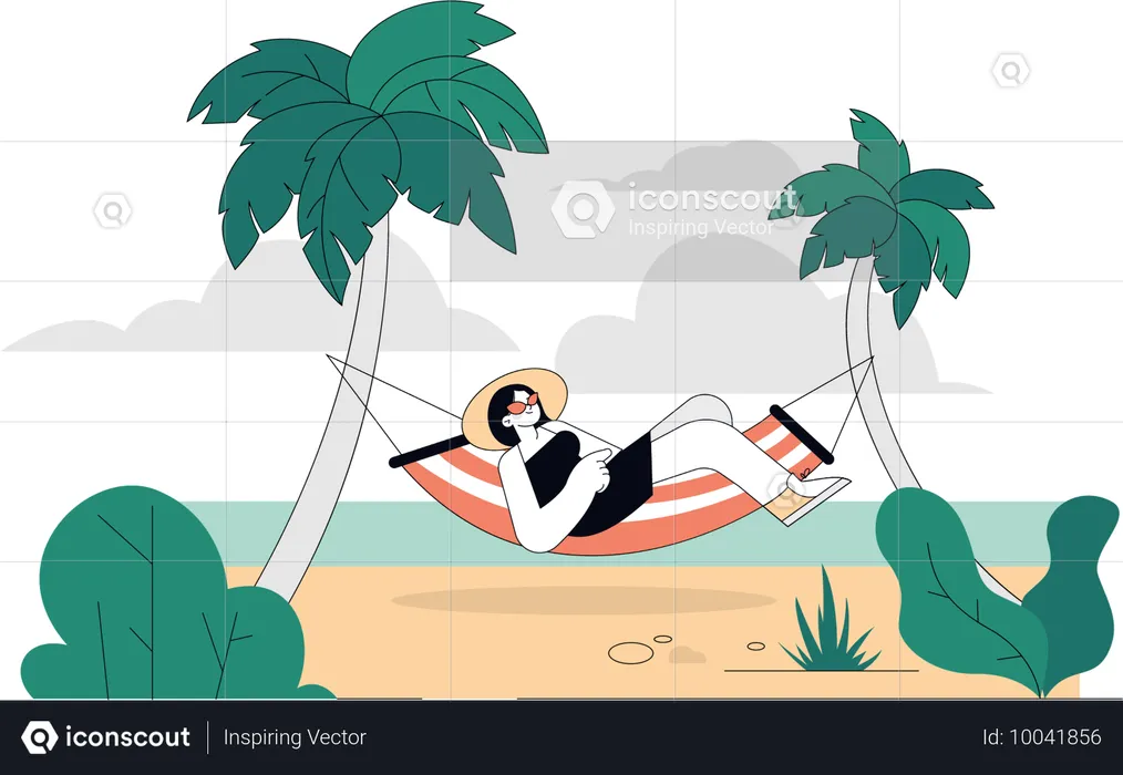 Mädchen in der Hängematte entspannen am Strand  Illustration