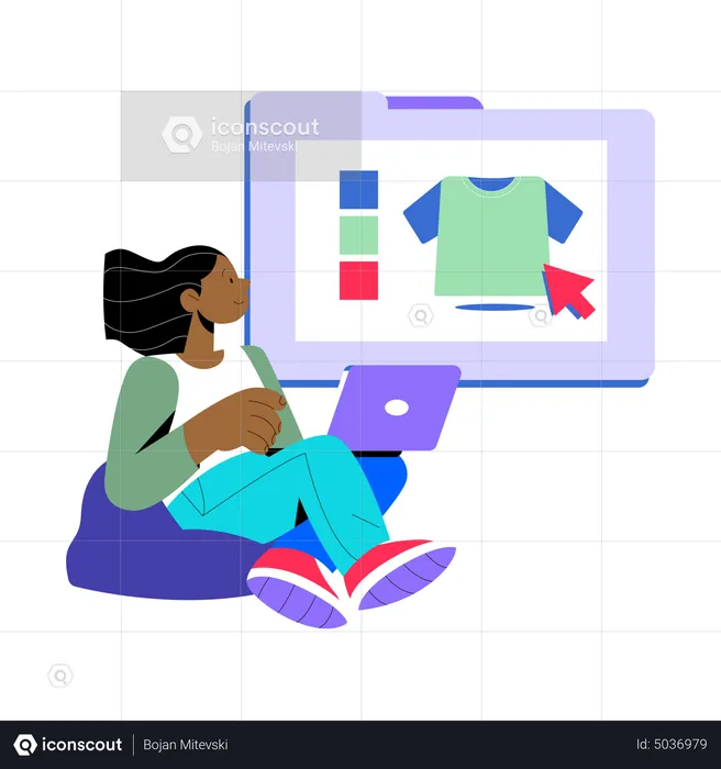 Mädchen beim Online-Shopping mit Laptop  Illustration