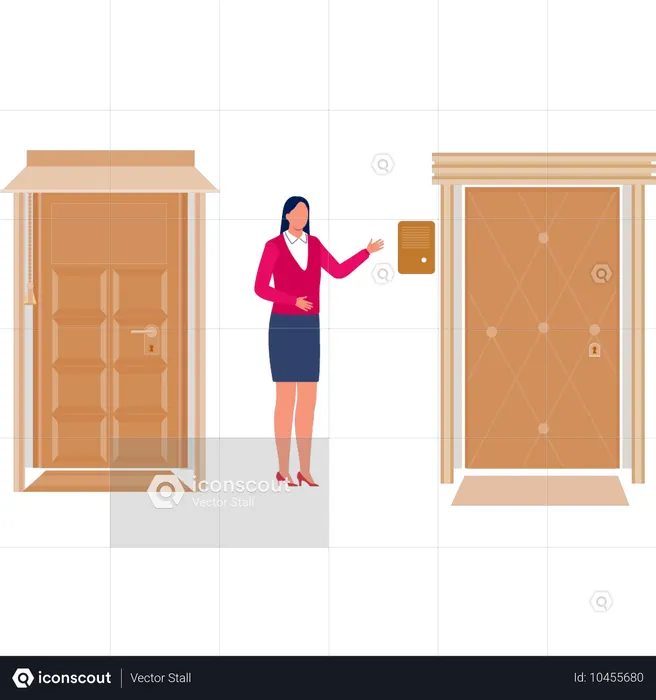 Mädchen klingelt an der Tür  Illustration