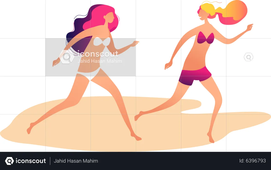 Mädchen läuft im Bikini am Strand  Illustration