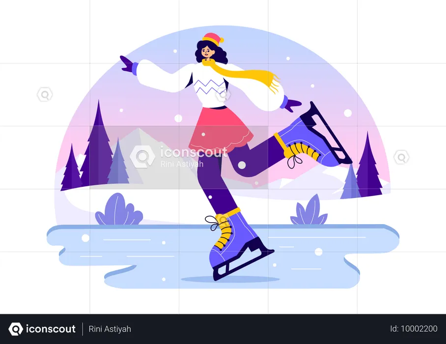 Mädchen beim Schlittschuhlaufen auf der Eisbahn  Illustration